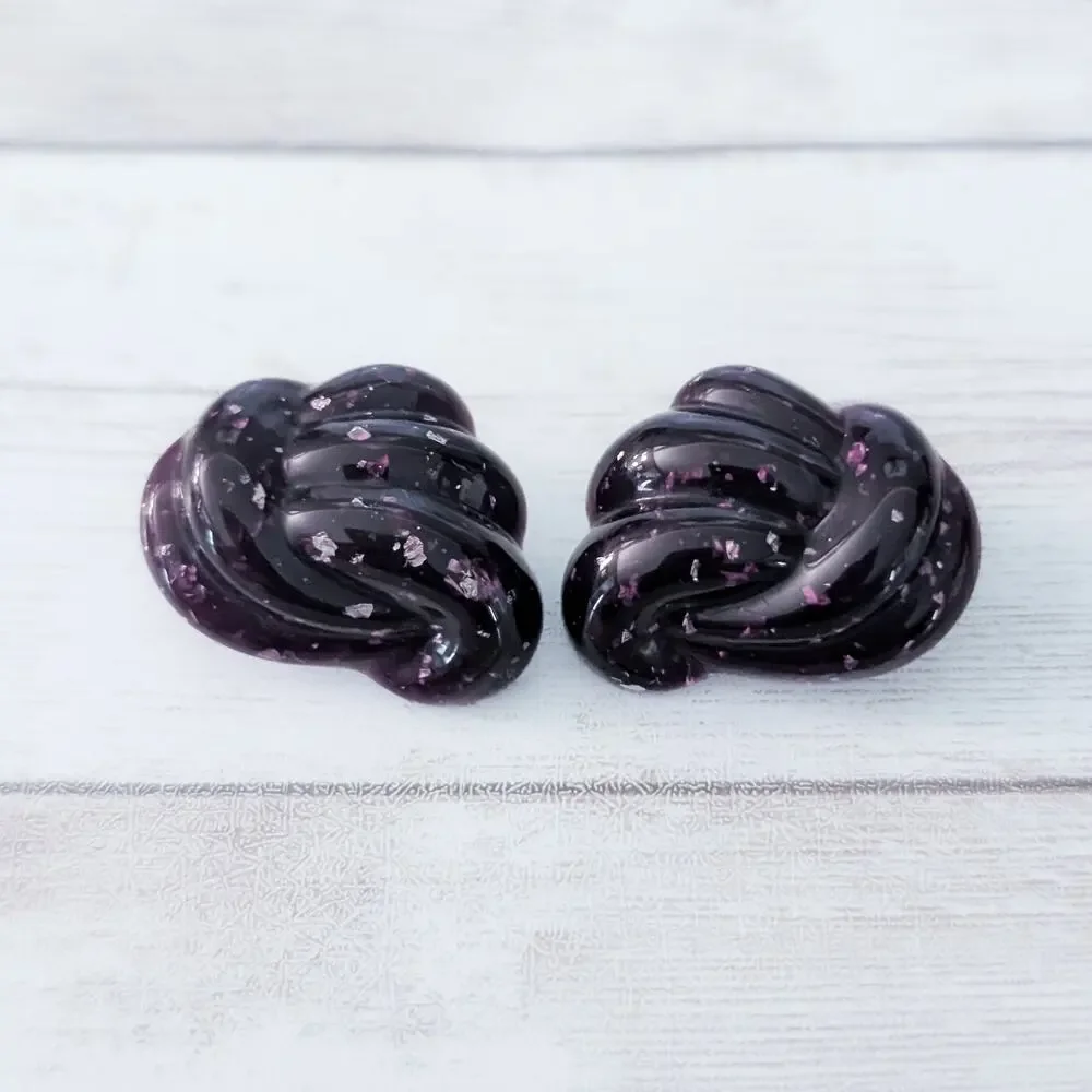 Vintage Clip On Earrings Retro Large Dark Purple Statement - Just Over 1 & 1/8